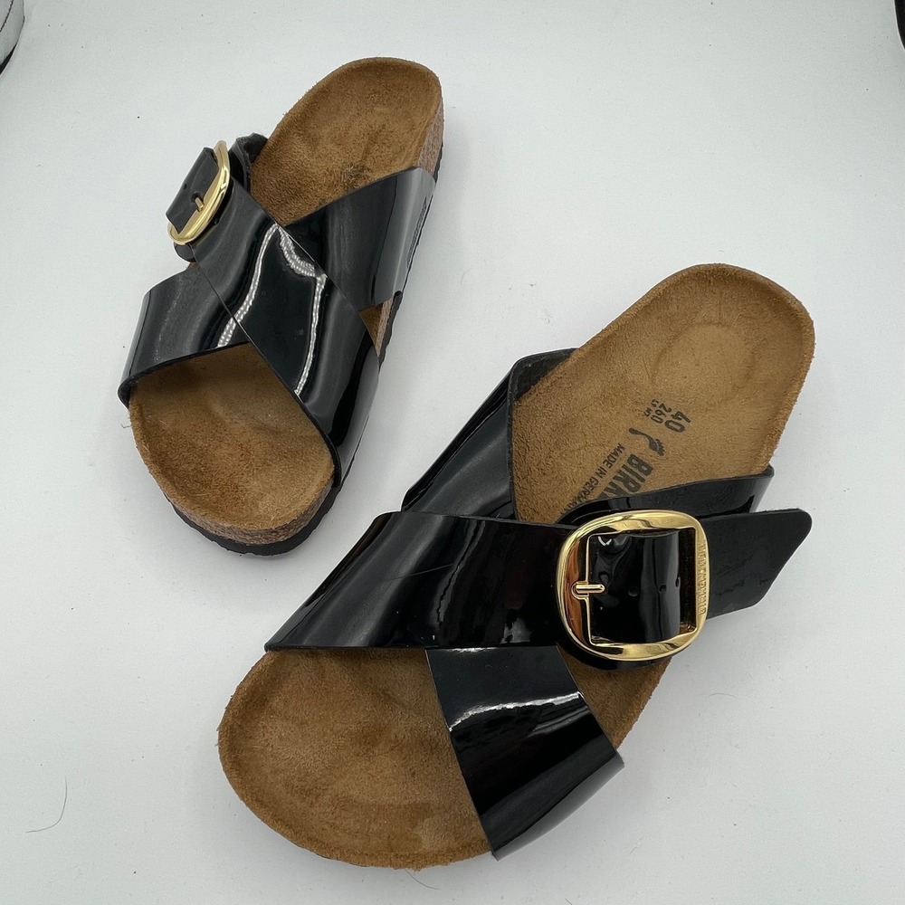 Birkenstock Siena Big Buckle Black Patent Leather Sandals EU 40 US 9-9.5